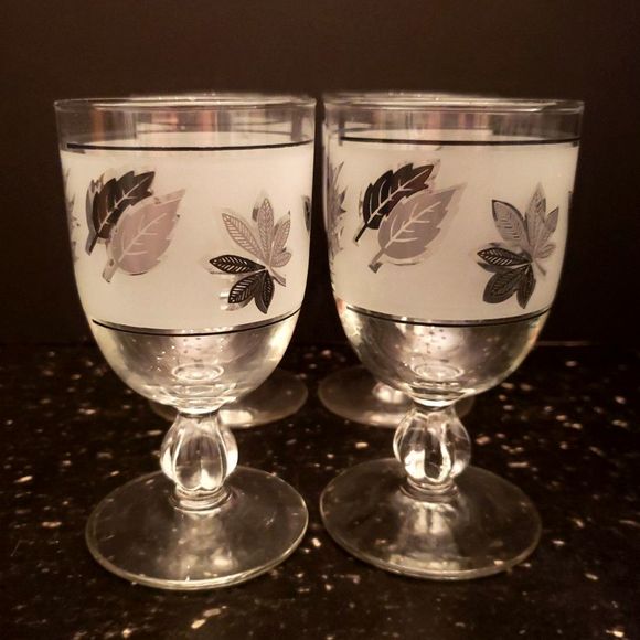 Libbey Frosted Silver Leaf Goblets Glasses Mid Century Modern Vintage Retro - Picture 5 of 9
